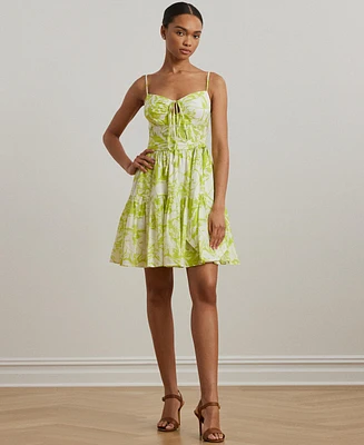Lauren Ralph Lauren Women's Floral Belted Voile Sleeveless Dress