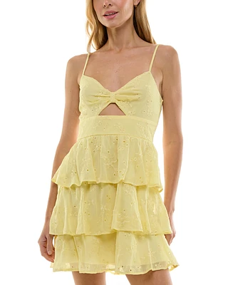 Trixxi Juniors' Keyhole-Front Tiered Sleeveless Mini Dress