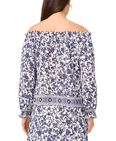Sam & Jess Petite Floral Vine-Print Off-The-Shoulder Top
