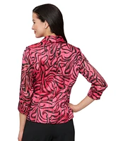 Alex Evenings Petite Printed Surplice-Neck 3/4-Sleeve Top