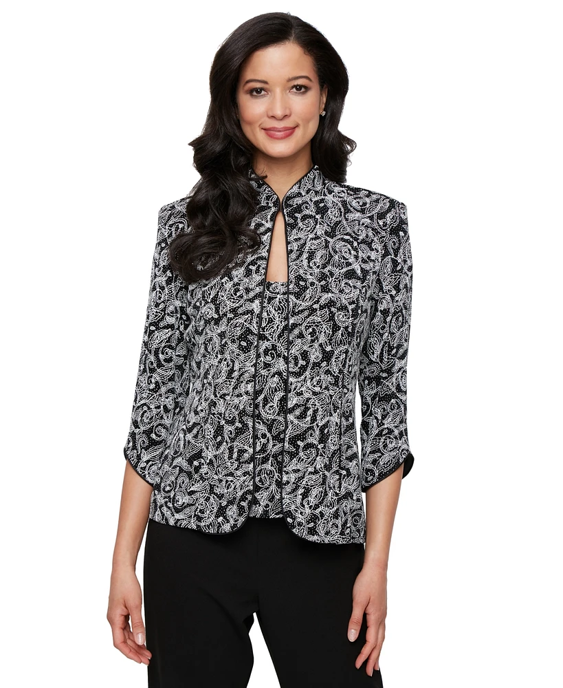 Alex Evenings Petite Mandarin-Collar Jacket & Top Set