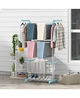 4-tier Clothes Drying Rack with Rotatable Side Wings and Collapsible Shelves