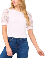 CeCe Women's Puff-Sleeve Mixed-Media Top