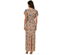 Adrianna Papell Women's Beaded Mesh Column Dress