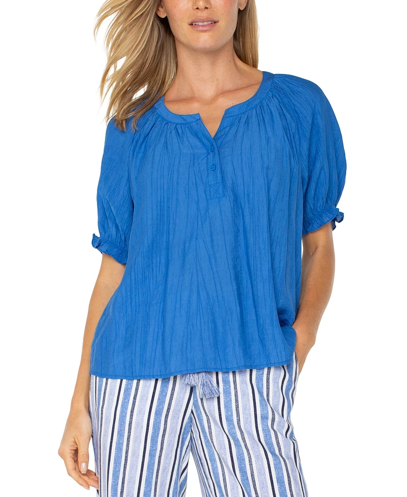 Liverpool Los Angeles Petite Textured Puffed-Sleeve Top
