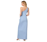 Adrianna Papell Women's Asymmetric-Neck Ruffle-Trim Gown