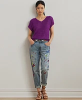 Lauren Ralph Lauren Women's Linen-Blend Short-Sleeve V-Neck Sweater