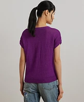 Lauren Ralph Lauren Women's Linen-Blend Short-Sleeve V-Neck Sweater