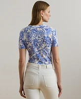 Lauren Ralph Lauren Women's Floral Linen-Cotton Short-Sleeve Sweater