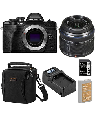 Olympus Om-d E-M10 Mark Iv Mirrorless Camera, Black with Zuiko 14-42mm f/3.5-5.6 Ii R Black Lens Bundle with 64GB Sd Card, Bag, Extra Battery, Charger