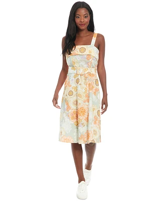London Times Women's Printed Belted Sleeveless Midi Dress