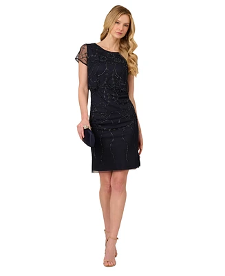 Adrianna Papell Women's Bead-Embellished Mesh Sheath Dress