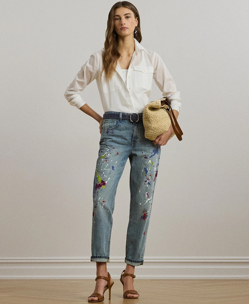 Lauren Ralph Women's Print Boyfriend Tapered Ankle Jeans