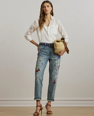 Lauren Ralph Women's Print Boyfriend Tapered Ankle Jeans