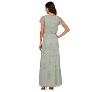 Adrianna Papell Women's Beaded Blouson Flutter-Sleeve Dress