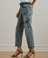 Lauren Ralph Women's Print Boyfriend Tapered Ankle Jeans