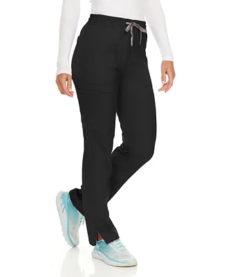 Medichic Women's Terri Stretch Straight Leg Six Pocket Cargo Scrub Pants, Black, Xx Small