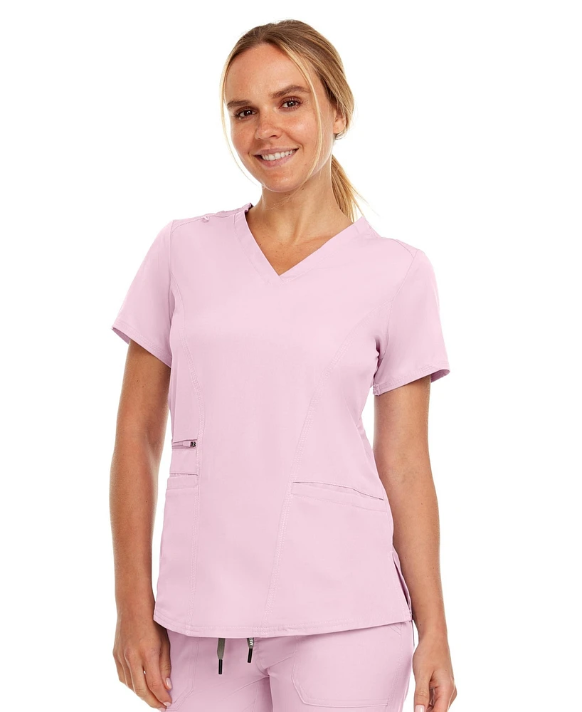 Medichic Plus Ruth 3-Pocket Multi Stitch V-Neck Scrub Top, Pewter, 3X Large
