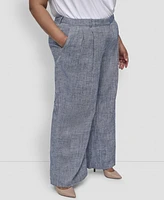 Dkny Plus High Rise Zip-Front Wide-Leg Pants