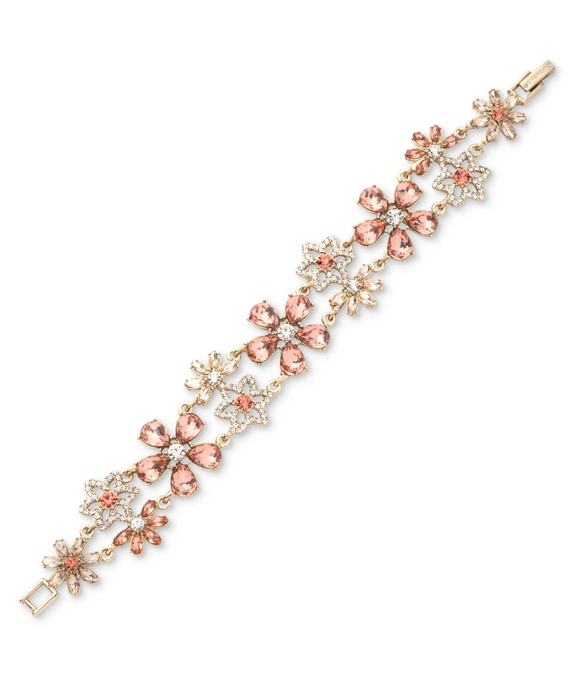 Givenchy Gold-Tone Crystal & Stone Flower Double-Row Flex Bracelet