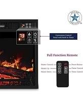 23" Electric Fireplace, 3DInfrared Black Fireplace Electric Insert Heater, with Ir Remote Control, Glass View, Adjustable Realistic Logs & Flames, Ind