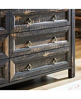Farmhouse 6 Drawers Dresser for Bedroom, Wood Rustic Wide Chest of Drawers, Storage Dressers Organizer for Bedroom, Living Room, Hallway,Dark Rustic O