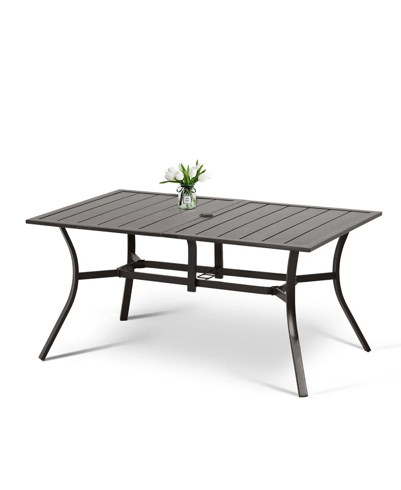 Aoodor Patio Dining Table for 6 People, 59"L x 38"W Rectangular Metal Outdoor Dining Table with Adjustable Umbrella Hole