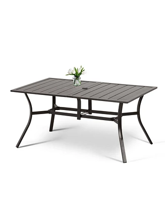 Aoodor Patio Dining Table for 6 People, 59"L x 38"W Rectangular Metal Outdoor Dining Table with Adjustable Umbrella Hole