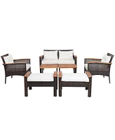 Gymax 7 Piece Outdoor Wicker Conversation Set Patio Rattan Sofa Set w/ Coffee Tables Cushions