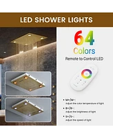 Casainc Led Light Ceiling-Mounted Thermostatic Shower System With Body Jets Handheld