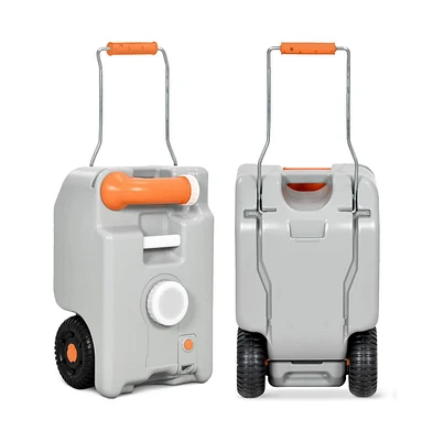 SereneLife 25 Liter Rv Portable Water Tank with Metal Handle, Large Wheels, and Convenient Features (Gray)