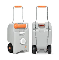 SereneLife 25 Liter Rv Portable Water Tank with Metal Handle, Large Wheels, and Convenient Features (Gray)