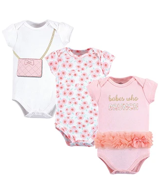 Little Treasure Baby Girls Treasure Cotton Bodysuits 3pk, Brunch, 12-18 Months