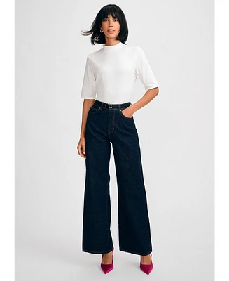 Isaac Mizrahi Women's Mock Neck Elbow Tee