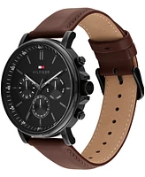 Tommy Hilfiger Men's Multifunction Dark Brown Leather Strap Watch, 44mm