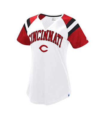 Starter Women's White/Red Cincinnati Reds Game On Notch Neck Raglan T-Shirt