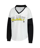 G-iii 4Her by Carl Banks Women's White/Black Ryan Blaney Bench Player Oversized Long Sleeve Hoodie V-Neck T-Shirt