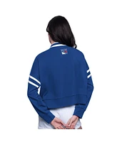 Starter Women's Blue New York Rangers Power Play Cropped Pullover Sweatshirt