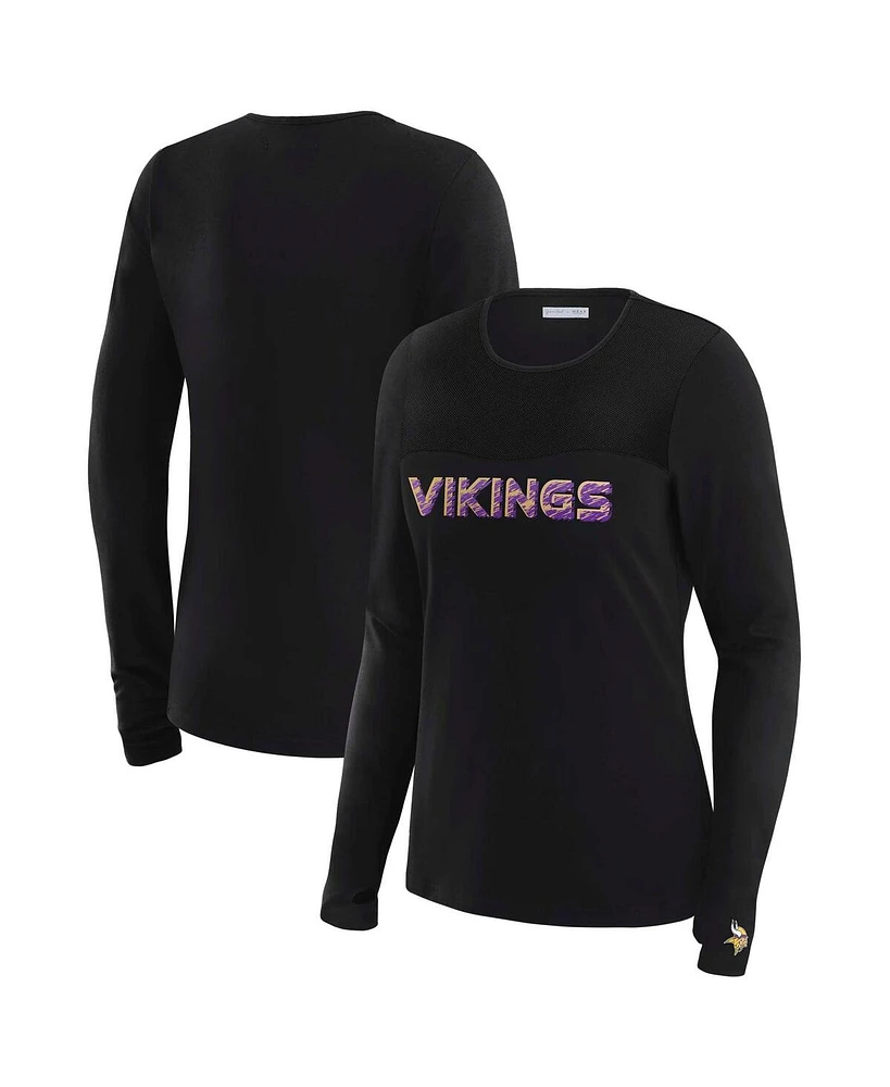 Wear by Erin Andrews x Gracie Hunt Women's Black Minnesota Vikings Mesh Panel Long Sleeve T-Shirt
