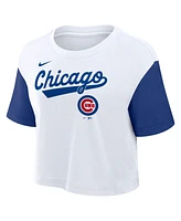 Nike Women's White/Royal Chicago Cubs Script Cropped Performance T-Shirt