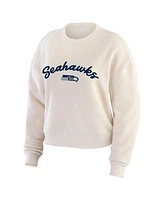 Wear by Erin Andrews Women's Oatmeal Seattle Seahawks Plus Rib-Knit Long Sleeve T-Shirt & Pants Lounge Set