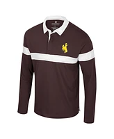Colosseum Men's Brown Wyoming Cowboys Too Cool For School Long Sleeve Polo Shirt