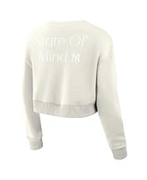 Fanatics Women's Cream New York Yankees Studio Cropped Pullover Sweatshirt