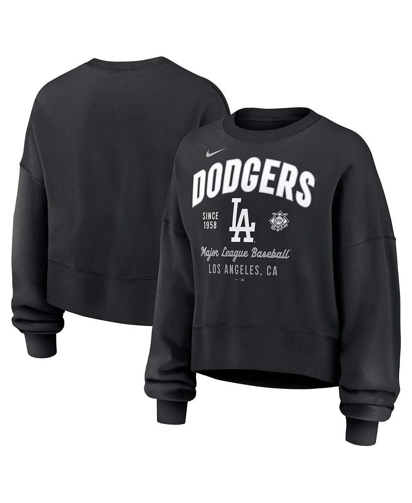 Nike Women's Black Los Angeles Dodgers Oversized Long Sleeve Cropped Pullover Sweatshirt
