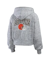 Wear by Erin Andrews Women's Heather Gray Cleveland Browns Speckled Fleece Cropped Full-Zip Hoodie