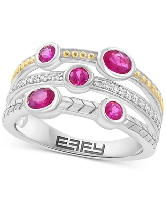 Effy Sapphire (5/8 ct. t.w.) & Diamond (1/10 Triple-Row Ring Sterling Silver (Also Ruby)