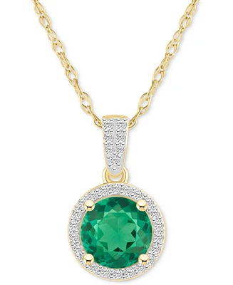 Lab-Created Emerald (1-1/4 ct. t.w.) & White Sapphire (1/6 Halo 18" Pendant Necklace 14k Gold