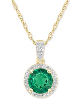 Lab-Created Emerald (1-1/4 ct. t.w.) & White Sapphire (1/6 Halo 18" Pendant Necklace 14k Gold