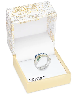 Charter Club Silver-Tone Multicolor Cubic Zirconia Bypass Ring, Exclusively at Macy's