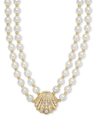 Charter Club Gold-Tone Pave & Imitation Pearl Double Strand Pendant Necklace, 16" + 2" extender, Exclusively at Macy's